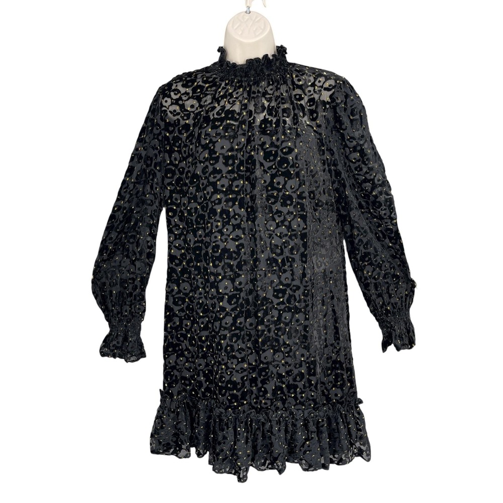 Alex Marie Whimsigoth Dress Women Size 8 Burnout Velvet Leopard Mock Neck Ruffle